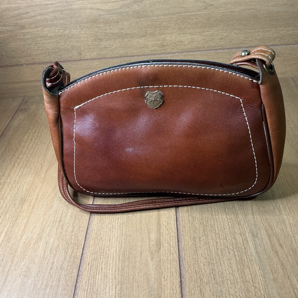 John Romain Vintage Brown Leather Crossbody Bag purse handbag